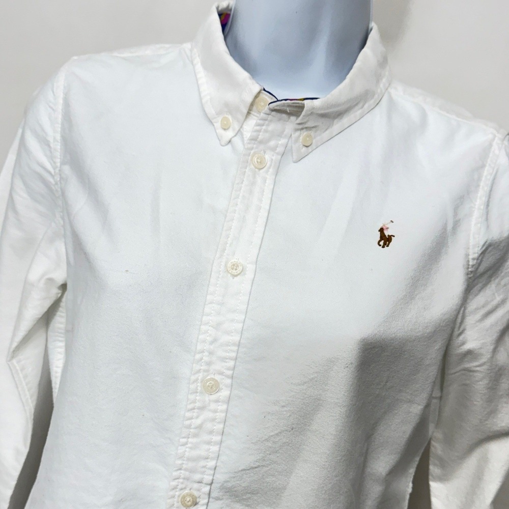 Ralph Lauren Womens White Cotton Oxford Button Down Shirt Size 16 Slim Fit